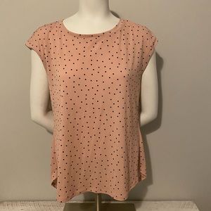 Womens Size XS Light Pink Black Polka Dots Shirt Sleeve Blouse